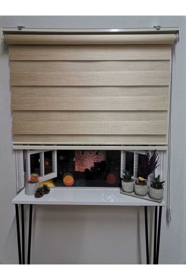 Bambu Raks Koyu Krem Zebra Perde